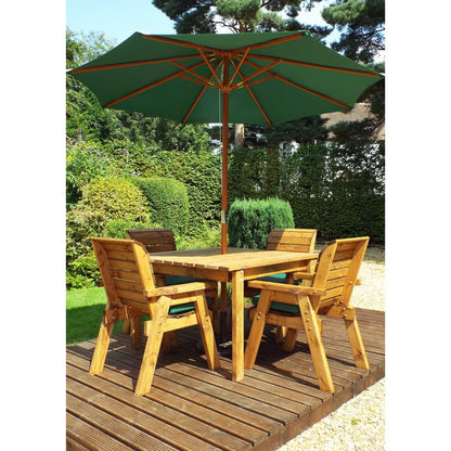 Scandinavian Redwood Garden Patio Dining Set by Charles Taylor - 4 Seats Green Cushions