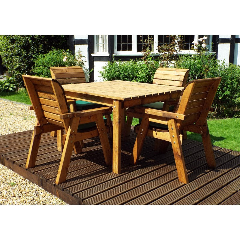 Scandinavian Redwood Garden Patio Dining Set by Charles Taylor - 4 Seats Green Cushions