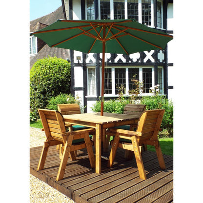 Scandinavian Redwood Garden Patio Dining Set by Charles Taylor - 4 Seats Green Cushions