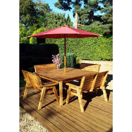 Scandinavian Redwood Garden Patio Dining Set by Charles Taylor - 8 Seats Burgundy Cushions