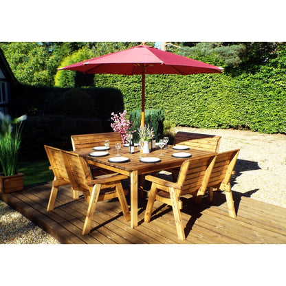 Scandinavian Redwood Garden Patio Dining Set by Charles Taylor - 8 Seats Burgundy Cushions