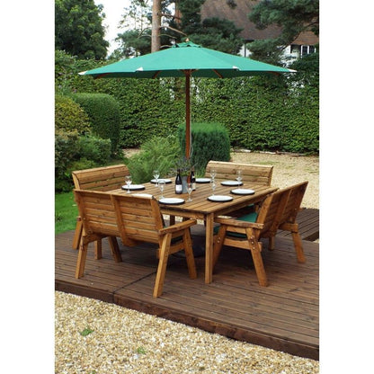 Scandinavian Redwood Garden Patio Dining Set by Charles Taylor - 8 Seats Green Cushions