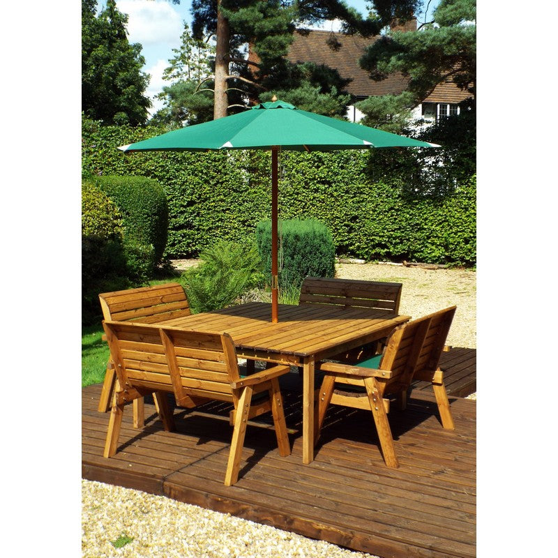 Scandinavian Redwood Garden Patio Dining Set by Charles Taylor - 8 Seats Green Cushions