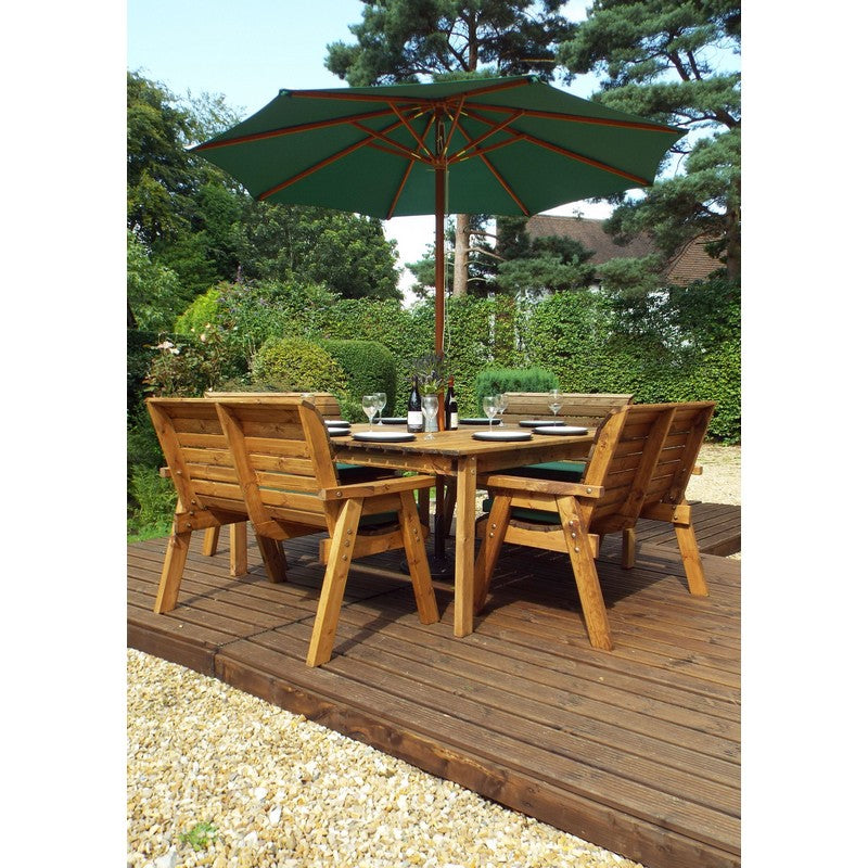 Scandinavian Redwood Garden Patio Dining Set by Charles Taylor - 8 Seats Green Cushions