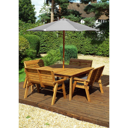 Scandinavian Redwood Garden Patio Dining Set by Charles Taylor - 8 Seats Grey Cushions