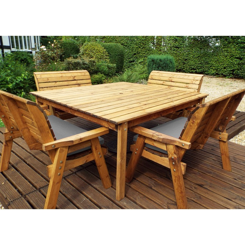 Scandinavian Redwood Garden Patio Dining Set by Charles Taylor - 8 Seats Grey Cushions