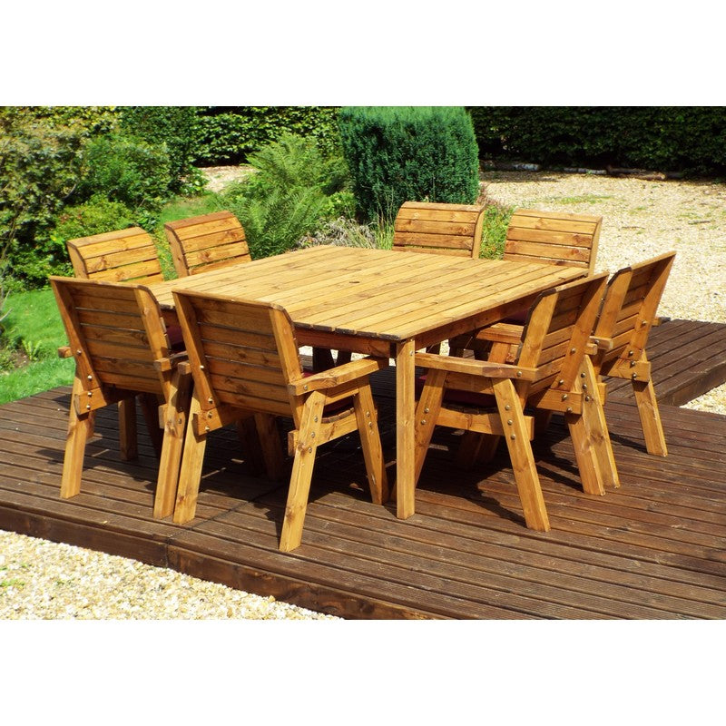 Scandinavian Redwood Garden Patio Dining Set by Charles Taylor - 8 Seats Burgundy Cushions