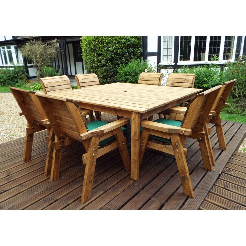 Scandinavian Redwood Garden Patio Dining Set by Charles Taylor - 8 Seats Green Cushions