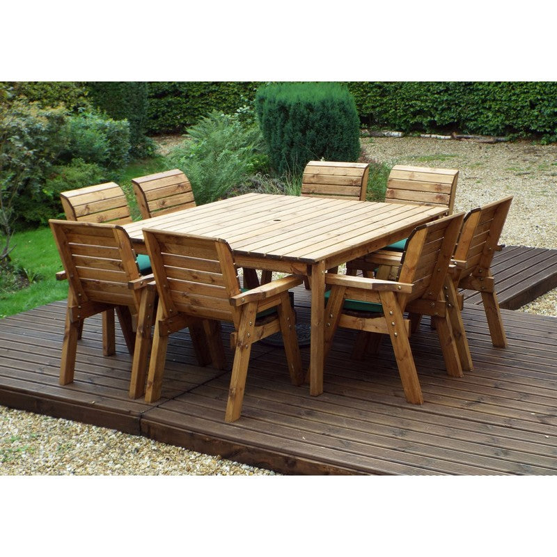 Scandinavian Redwood Garden Patio Dining Set by Charles Taylor - 8 Seats Green Cushions