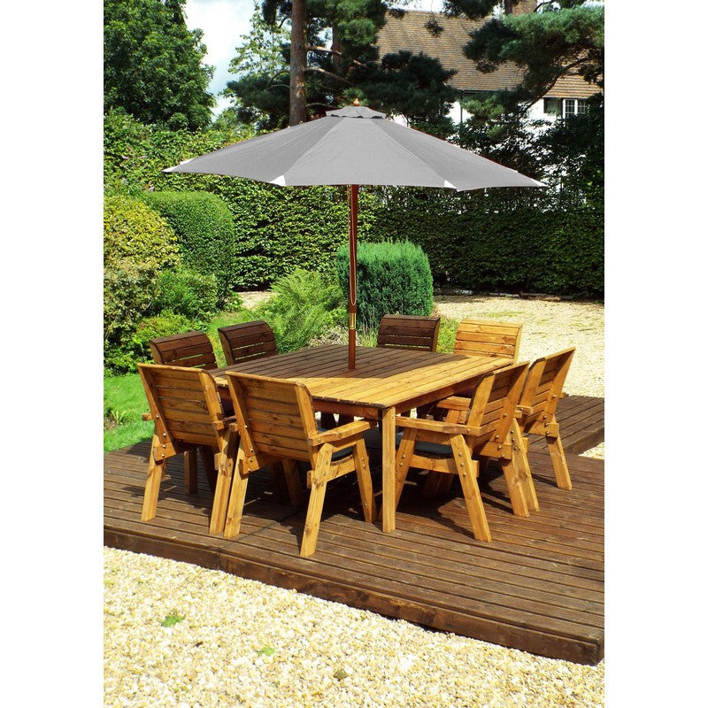 Scandinavian Redwood Garden Patio Dining Set by Charles Taylor - 8 Seats Grey Cushions