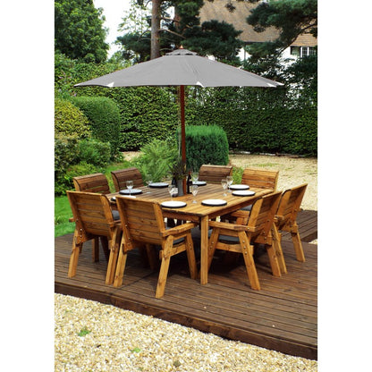 Scandinavian Redwood Garden Patio Dining Set by Charles Taylor - 8 Seats Grey Cushions