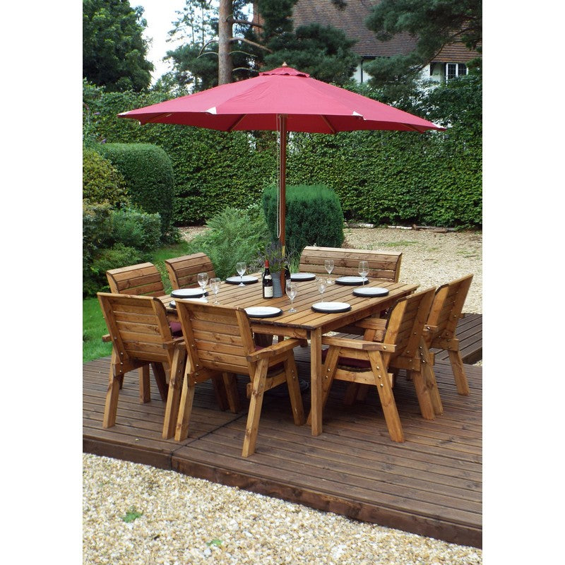 Scandinavian Redwood Garden Patio Dining Set by Charles Taylor - 8 Seats Burgundy Cushions