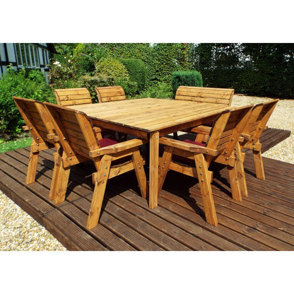 Scandinavian Redwood Garden Patio Dining Set by Charles Taylor - 8 Seats Burgundy Cushions