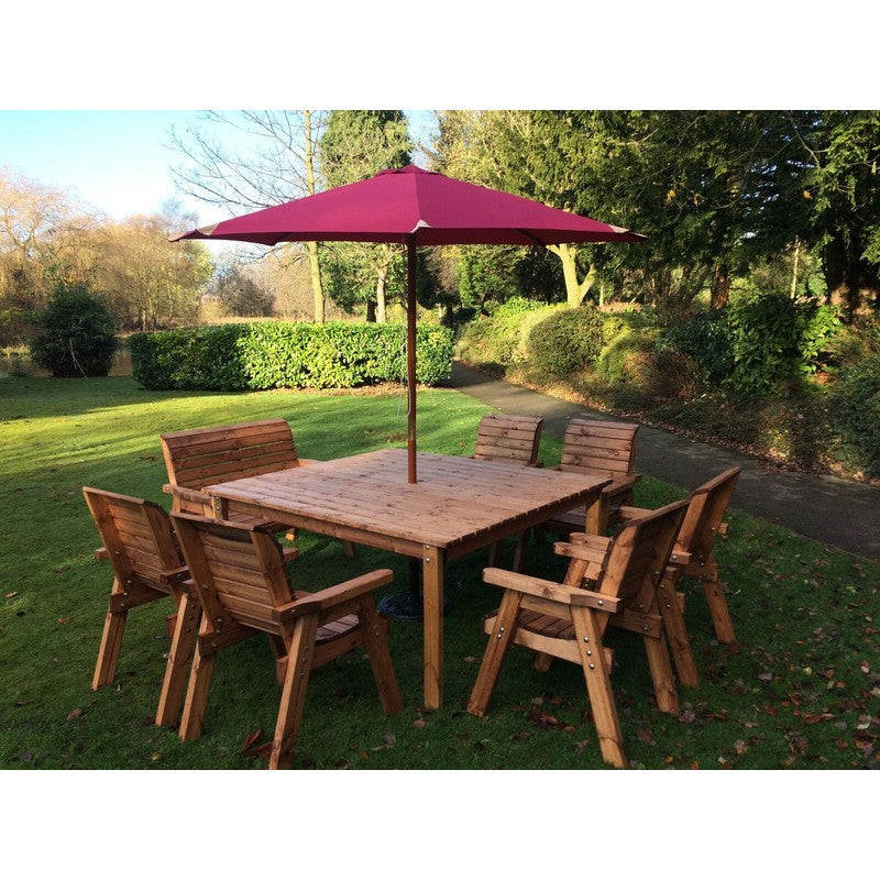 Scandinavian Redwood Garden Patio Dining Set by Charles Taylor - 8 Seats Burgundy Cushions