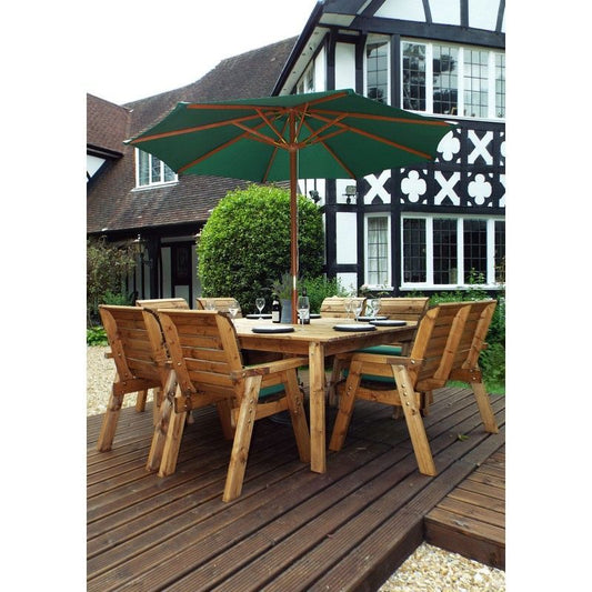 Scandinavian Redwood Garden Patio Dining Set by Charles Taylor - 8 Seats Green Cushions