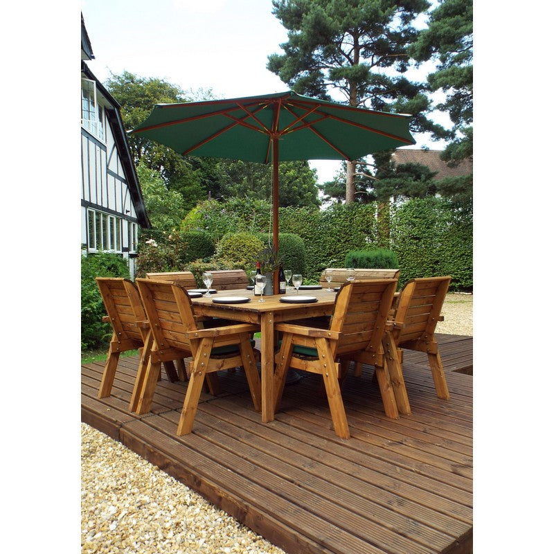 Scandinavian Redwood Garden Patio Dining Set by Charles Taylor - 8 Seats Green Cushions