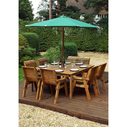 Scandinavian Redwood Garden Patio Dining Set by Charles Taylor - 8 Seats Green Cushions