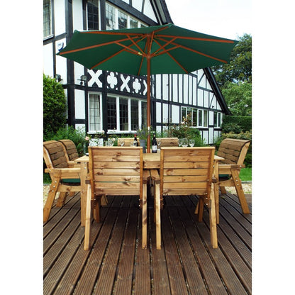 Scandinavian Redwood Garden Patio Dining Set by Charles Taylor - 8 Seats Green Cushions