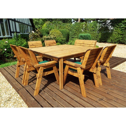 Scandinavian Redwood Garden Patio Dining Set by Charles Taylor - 8 Seats Green Cushions