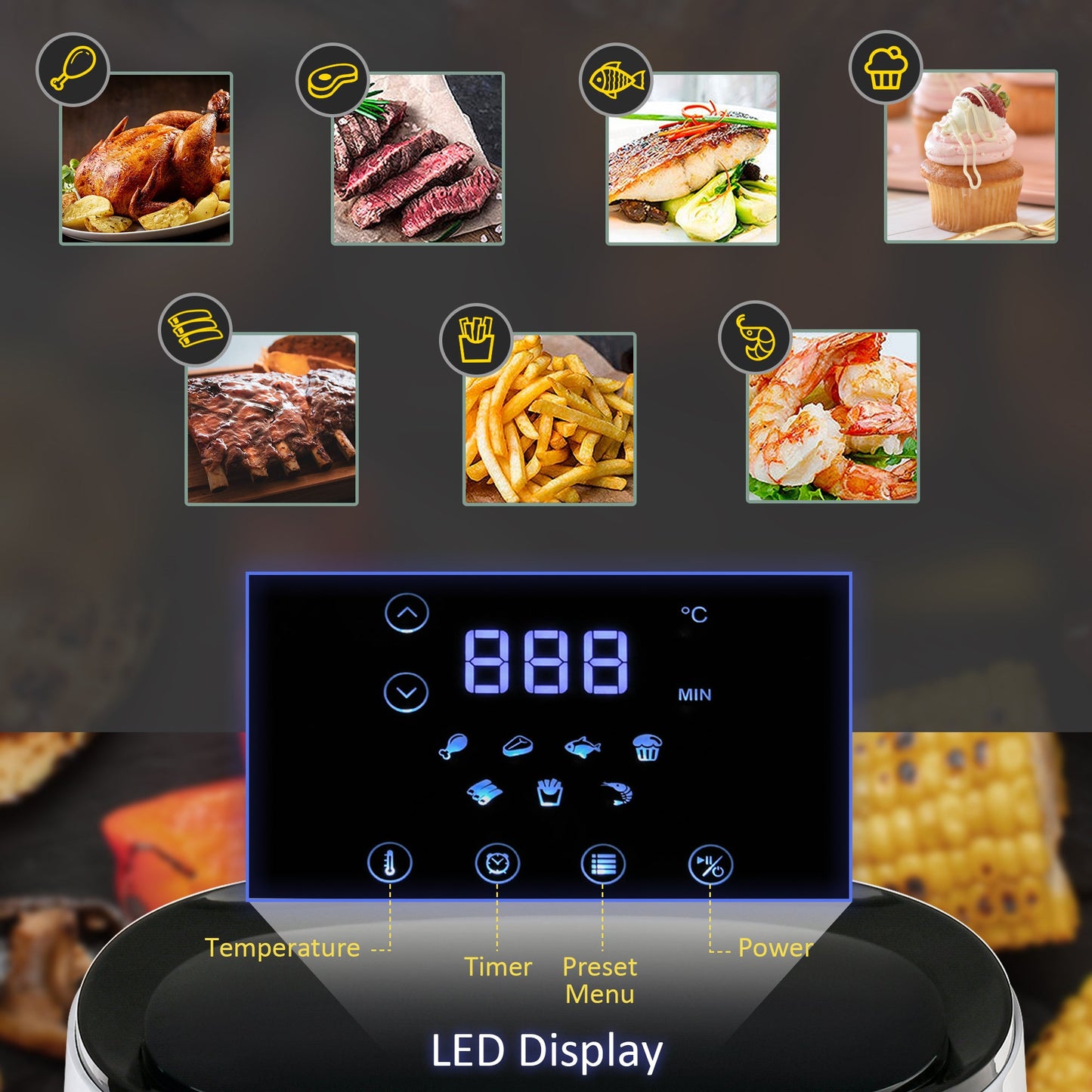 1300W 2.5L Air Fryer 7 Presets With Digital Display White & Black