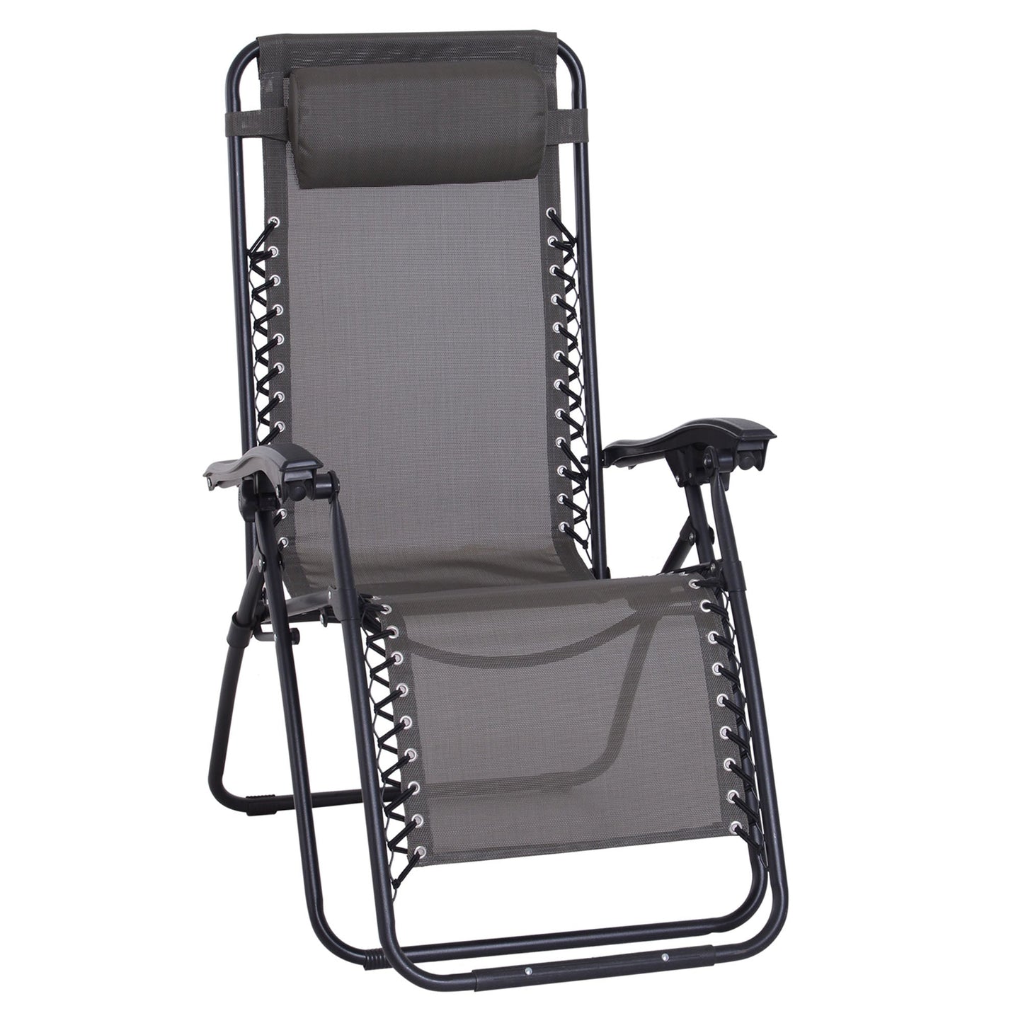 Outdoor Zero Gravity Chair w/ Head Pillow for Patio Decking Gardens Camping Grey