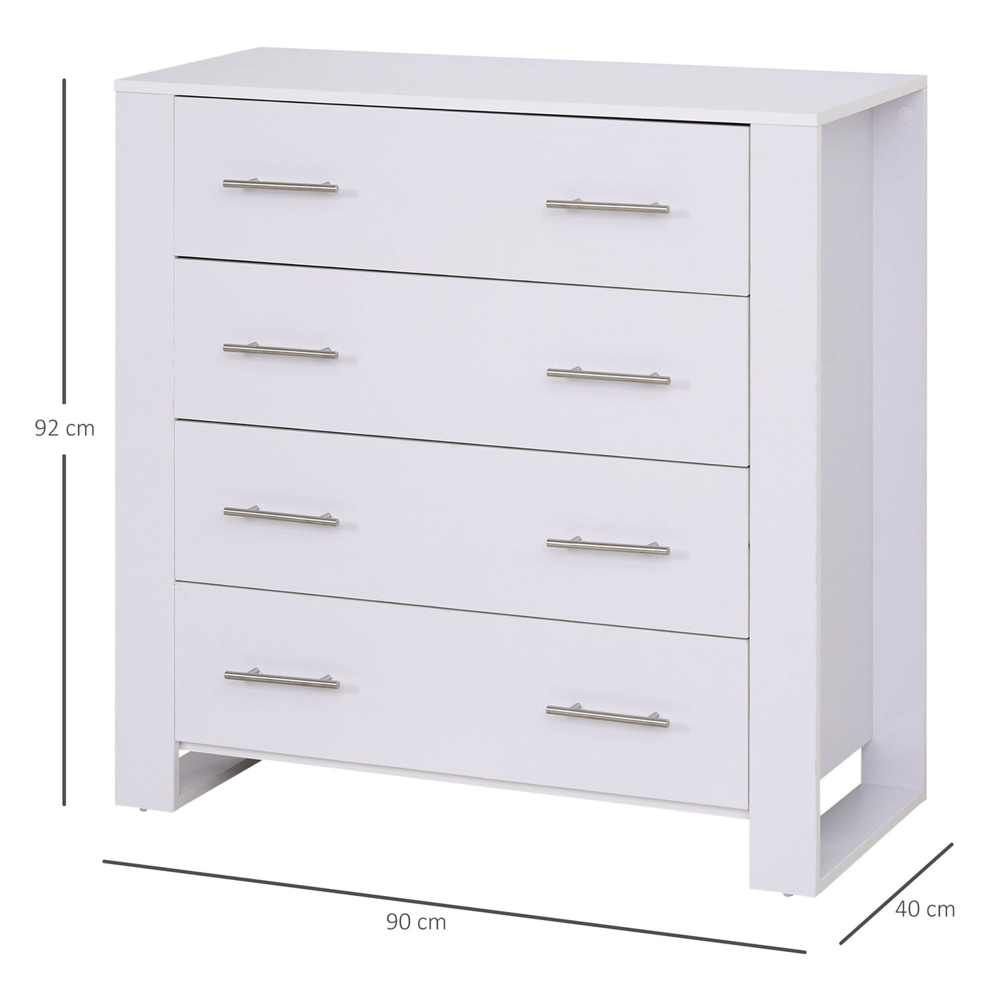 Chest Of 4 Drawers Storage Cabinet Bedroom Clothes w/Metal Handles Base Freestanding Unit Furnishing Living Room White