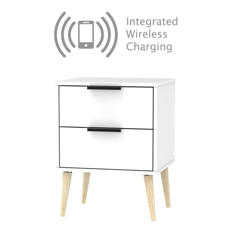 Drayton Wireless Charger Side Table White 2 Drawers