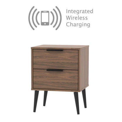 Drayton Wireless Charger Side Table Brown 2 Drawers