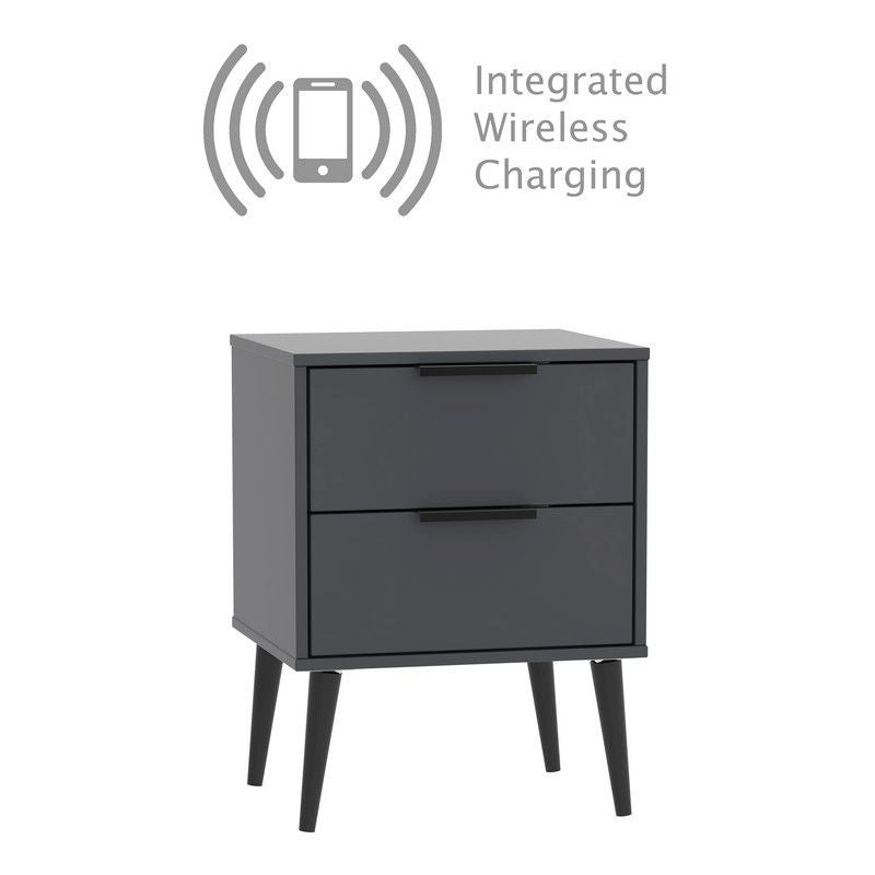 Drayton Wireless Charger Side Table Black 2 Drawers