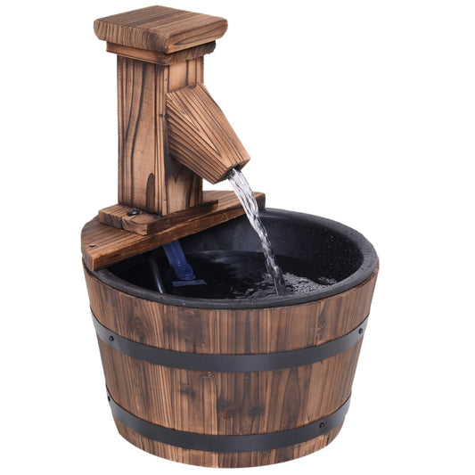 Wood Barrel Patio Water Fountain Garden Decorative Ornament Water Feature with Electric Pump