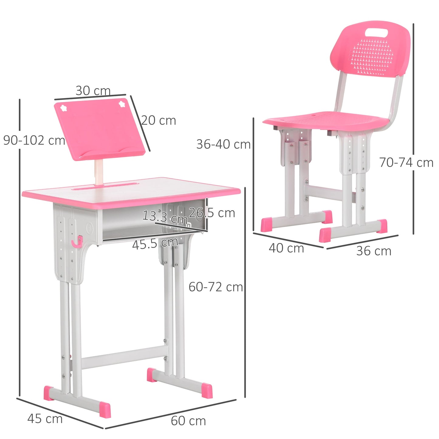 Homcom Kids Adjustable Desk And Chair Set Book Stand Pen Slot - Pink