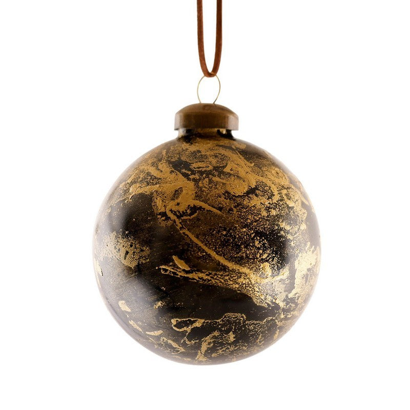 12 x Christmas Tree Baubles Decoration Black & Gold with Glitter Pattern - 8cm Industrial by Wensum