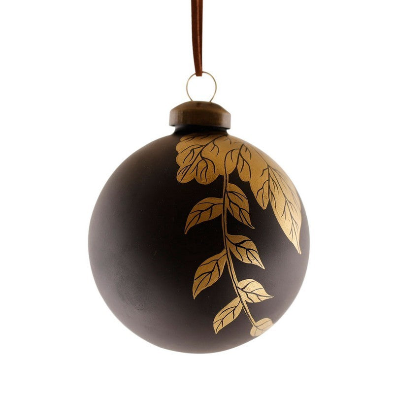 12 x Christmas Tree Baubles Decoration Black & Gold with Glitter Pattern - 8cm Industrial by Wensum