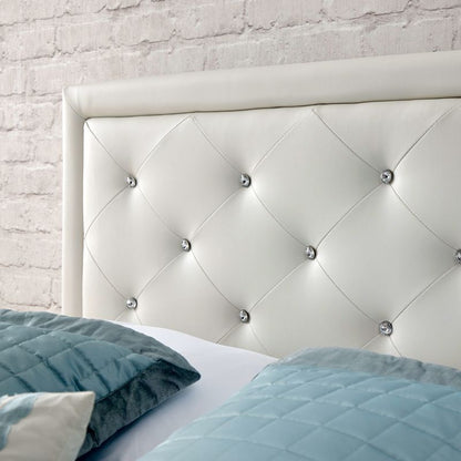 Hollywood Double Ottoman Bed Faux Leather White 5 x 7ft