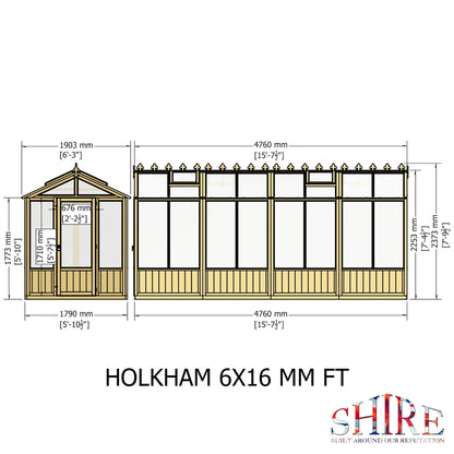 Shire Holkham 15' 7" x 6' 2" Apex Greenhouse - Premium Coated