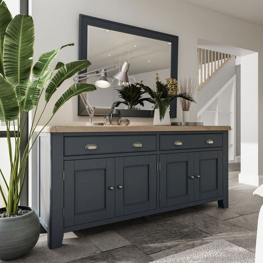 Bondi Large Sideboard Oak Blue 4 Doors 2 Drawers