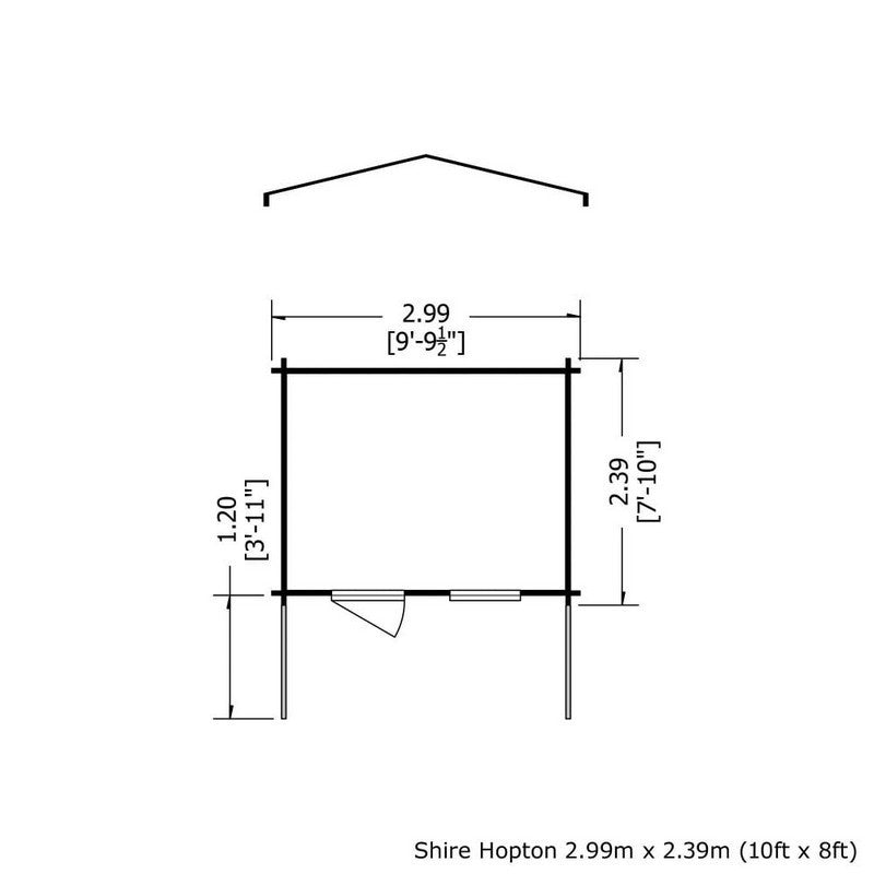 Shire Hopton 9' 9" x 7' 10" Apex Log Cabin - Premium 70mm Cladding Tongue & Groove