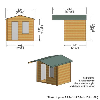 Shire Hopton 9' 9" x 7' 10" Apex Log Cabin - Premium 44mm Cladding Tongue & Groove