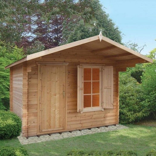 Shire Hopton 9' 9" x 9' 9" Apex Log Cabin - Premium 70mm Cladding Tongue & Groove