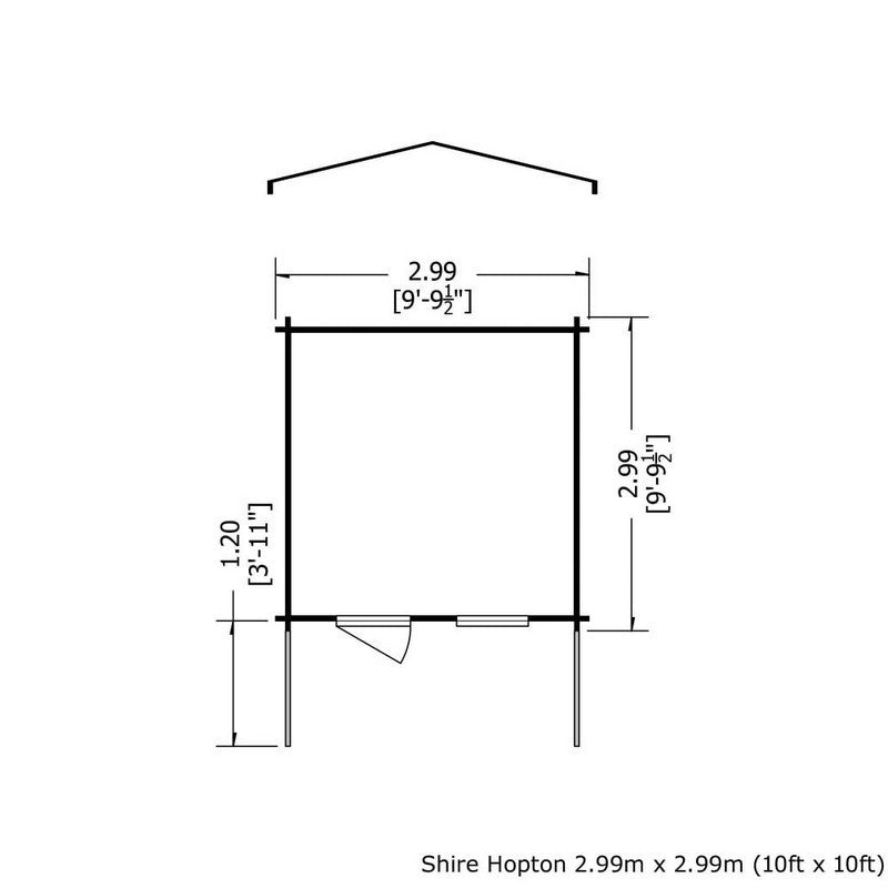 Shire Hopton 9' 9" x 9' 9" Apex Log Cabin - Premium 34mm Cladding Tongue & Groove