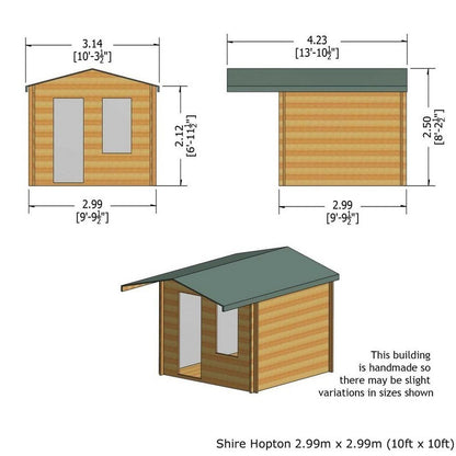 Shire Hopton 9' 9" x 9' 9" Apex Log Cabin - Premium 34mm Cladding Tongue & Groove