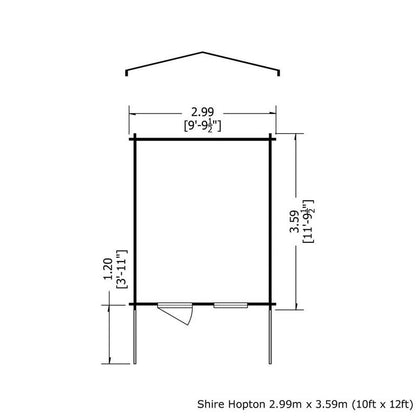 Shire Hopton 9' 9" x 11' 9" Apex Log Cabin - Premium 44mm Cladding Tongue & Groove