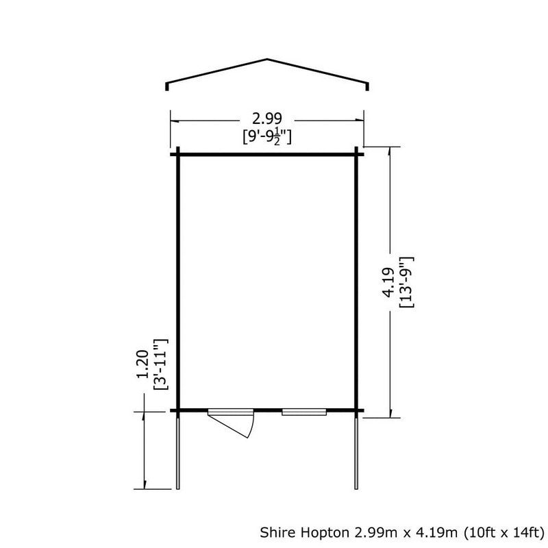 Shire Hopton 9' 9" x 13' 8" Apex Log Cabin - Premium 70mm Cladding Tongue & Groove