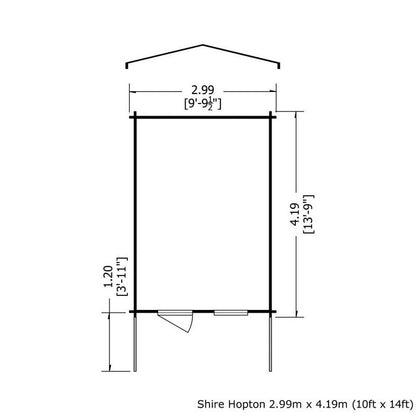 Shire Hopton 9' 9" x 13' 8" Apex Log Cabin - Premium 28mm Cladding Tongue & Groove