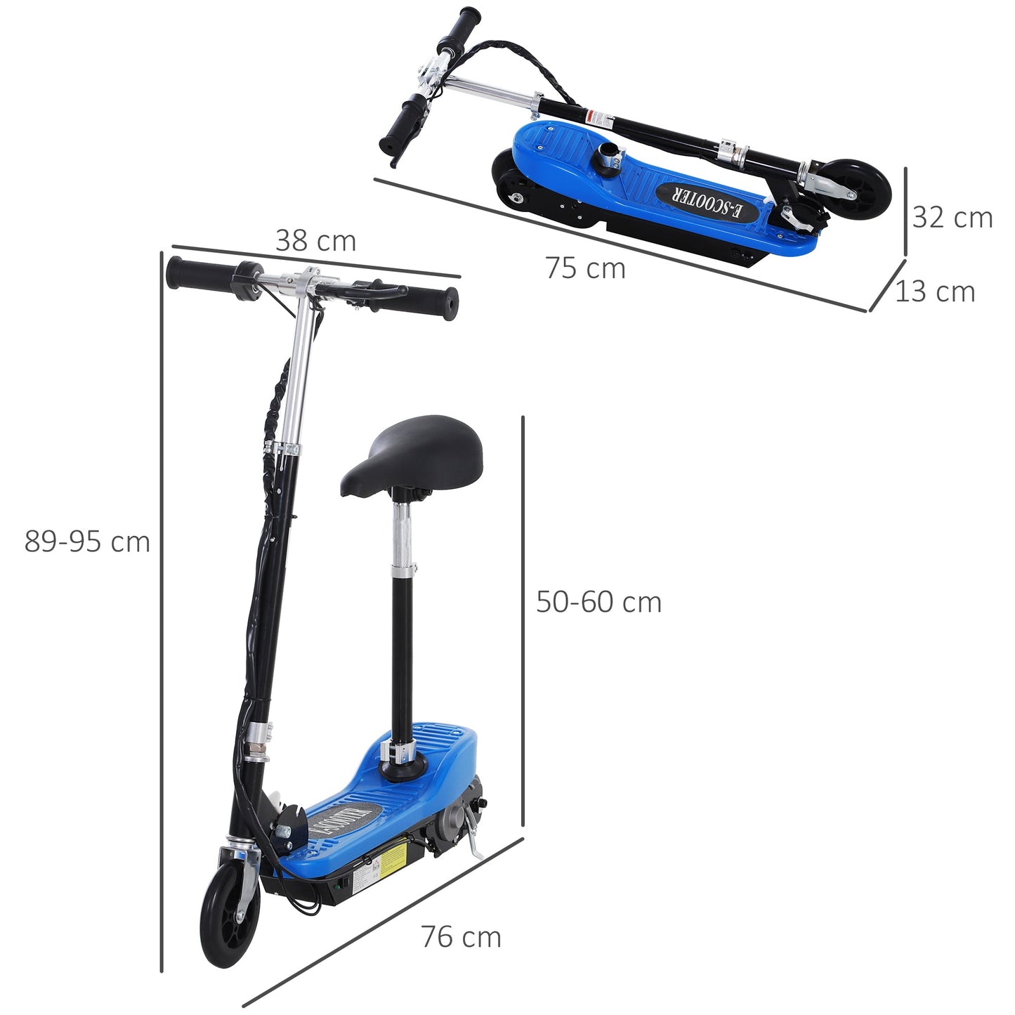 Homcom Foldable Electric Scooter For Kids 12V 120W Withbrake Kickstand -Blue