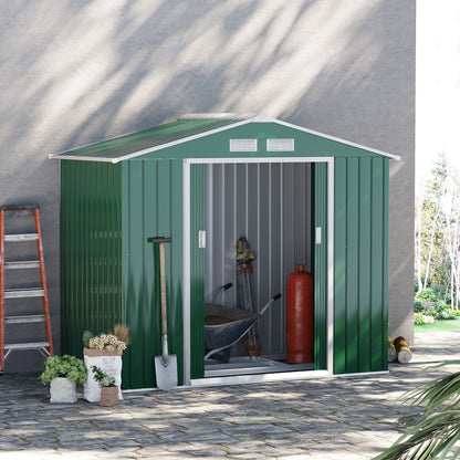 Galvanised 7 x 4' Double Door Apex Garden Shed Lockable Steel Green by Steadfast