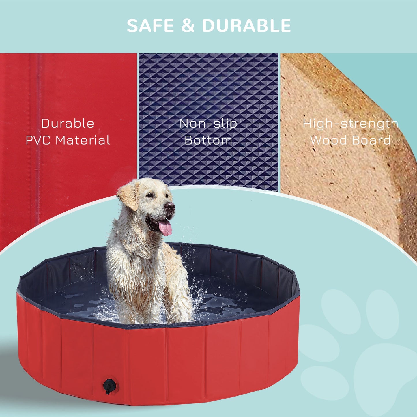 Pawhut Foldable Dog Paddling Pool Pet Cat Swimming Pool Indoor/Outdoor Collapsible Summer Bathing Tub Shower Tub Puppy Washer (?120  30H cm