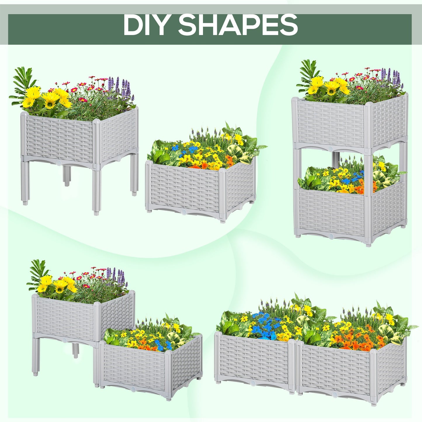 Raised Flower Bed Vegetable Herb Plant Stand Lightweight - 40L x 40W x 44H CM