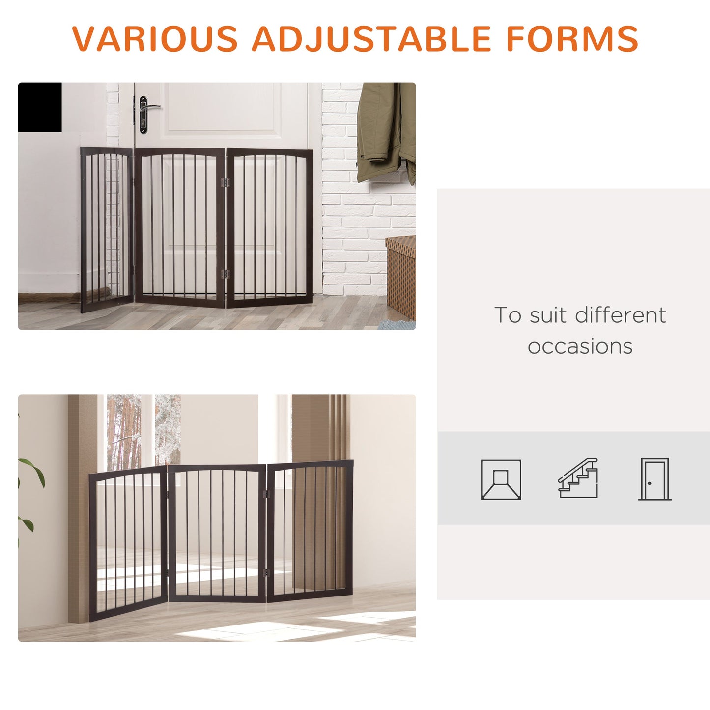 PawHut Pet Gate 160L1.2D76H cm Free Standing Folding Pet/Child Safety Fence-Dark Brown