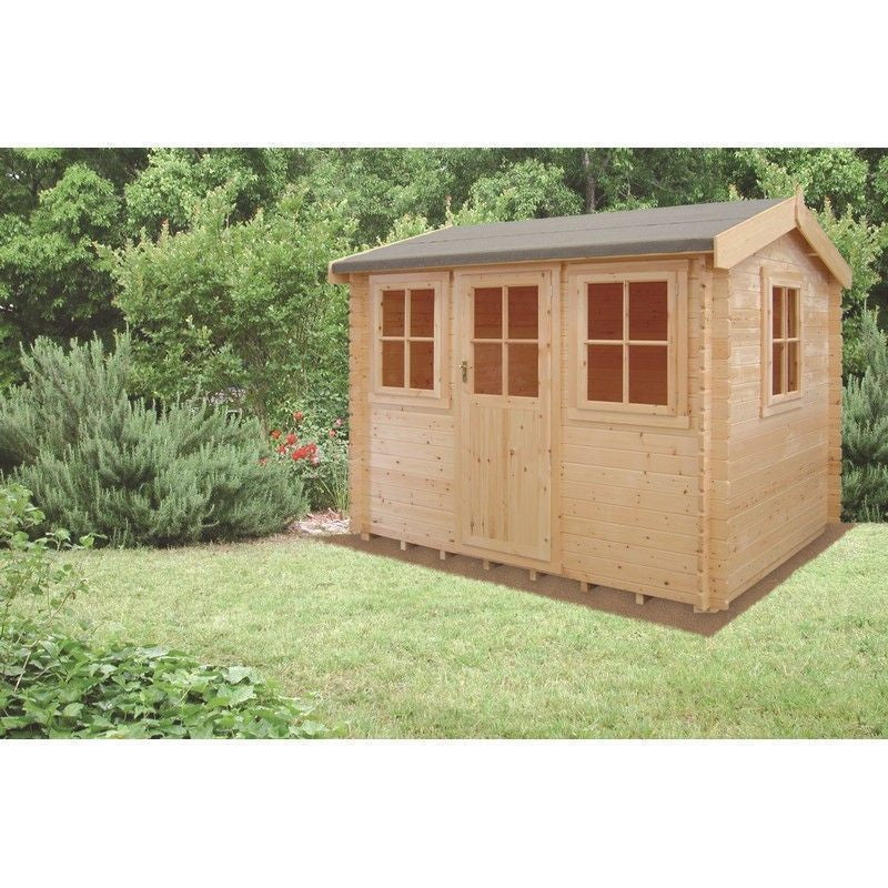 Shire Hemsted 13' 8" x 15' 8" Reverse Apex Log Cabin - Premium 28mm Cladding Tongue & Groove